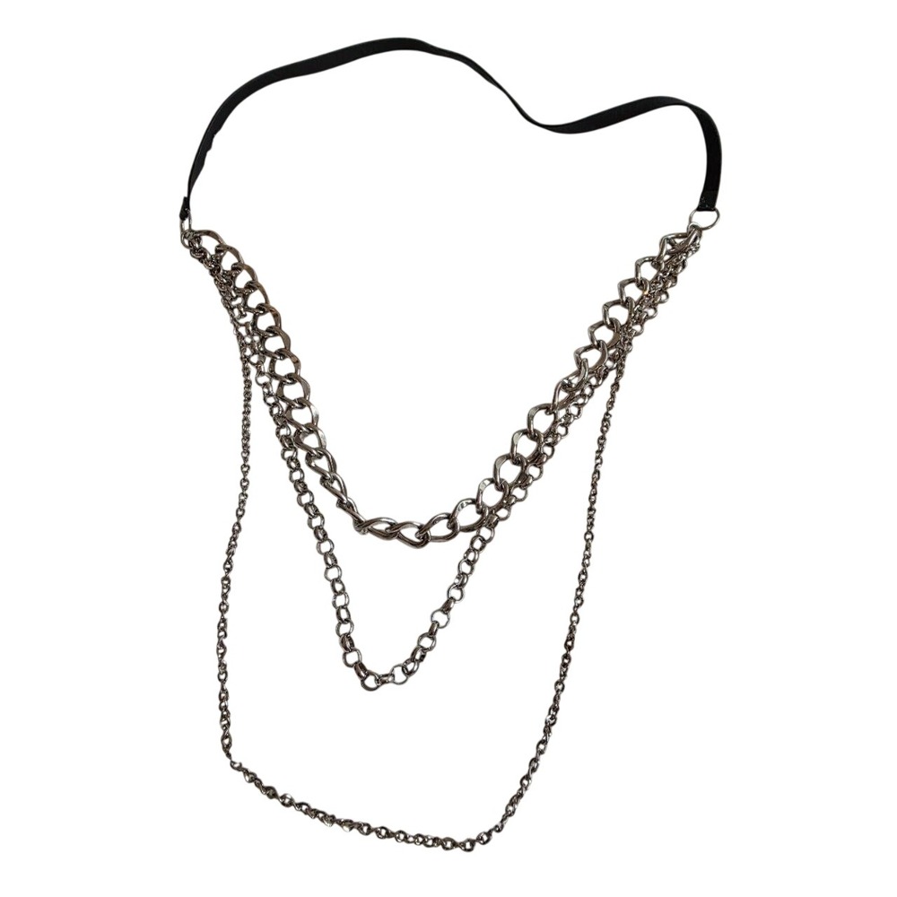 Silver-Tone Black Layered‎ Multi-Strand Varying Links Statement Necklace